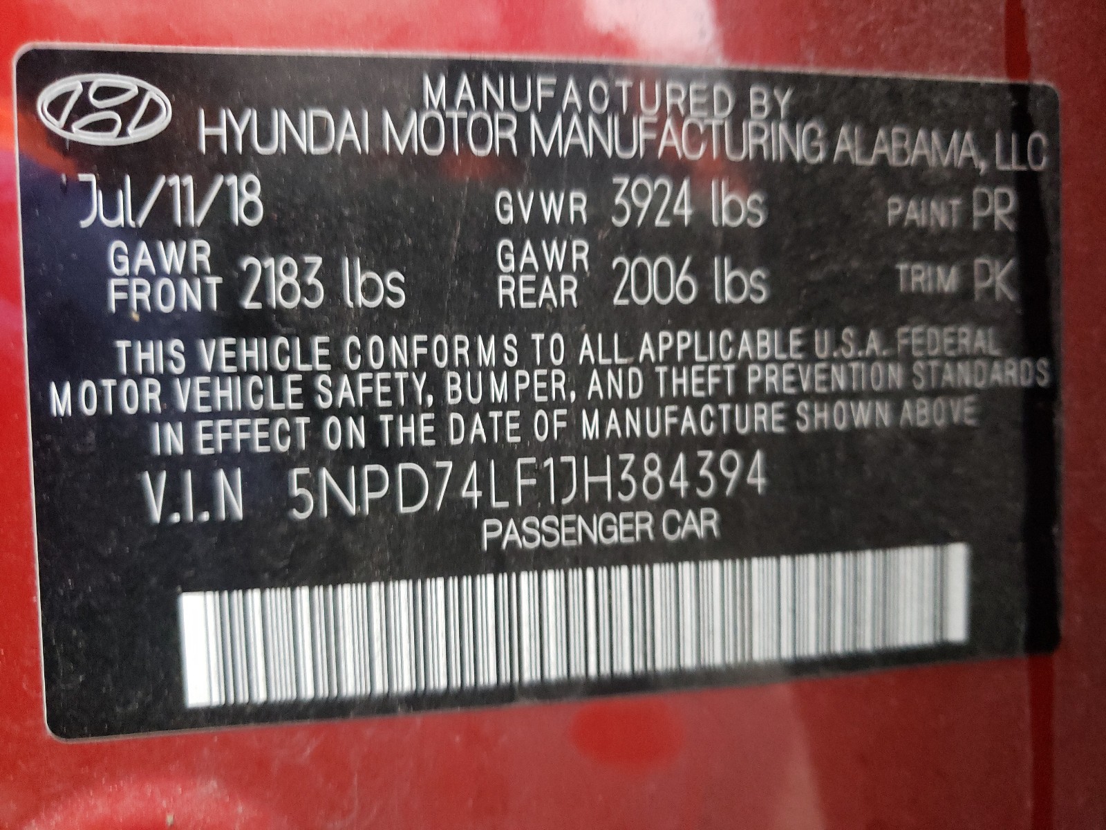 Photo 9 VIN: 5NPD74LF1JH384394 - HYUNDAI ELANTRA SE 