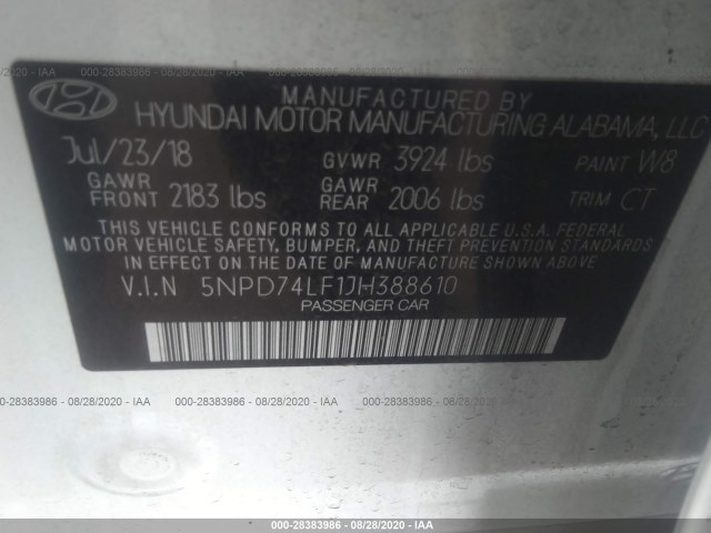 Photo 8 VIN: 5NPD74LF1JH388610 - HYUNDAI ELANTRA 