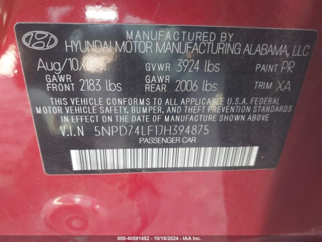 Photo 8 VIN: 5NPD74LF1JH394875 - HYUNDAI ELANTRA 