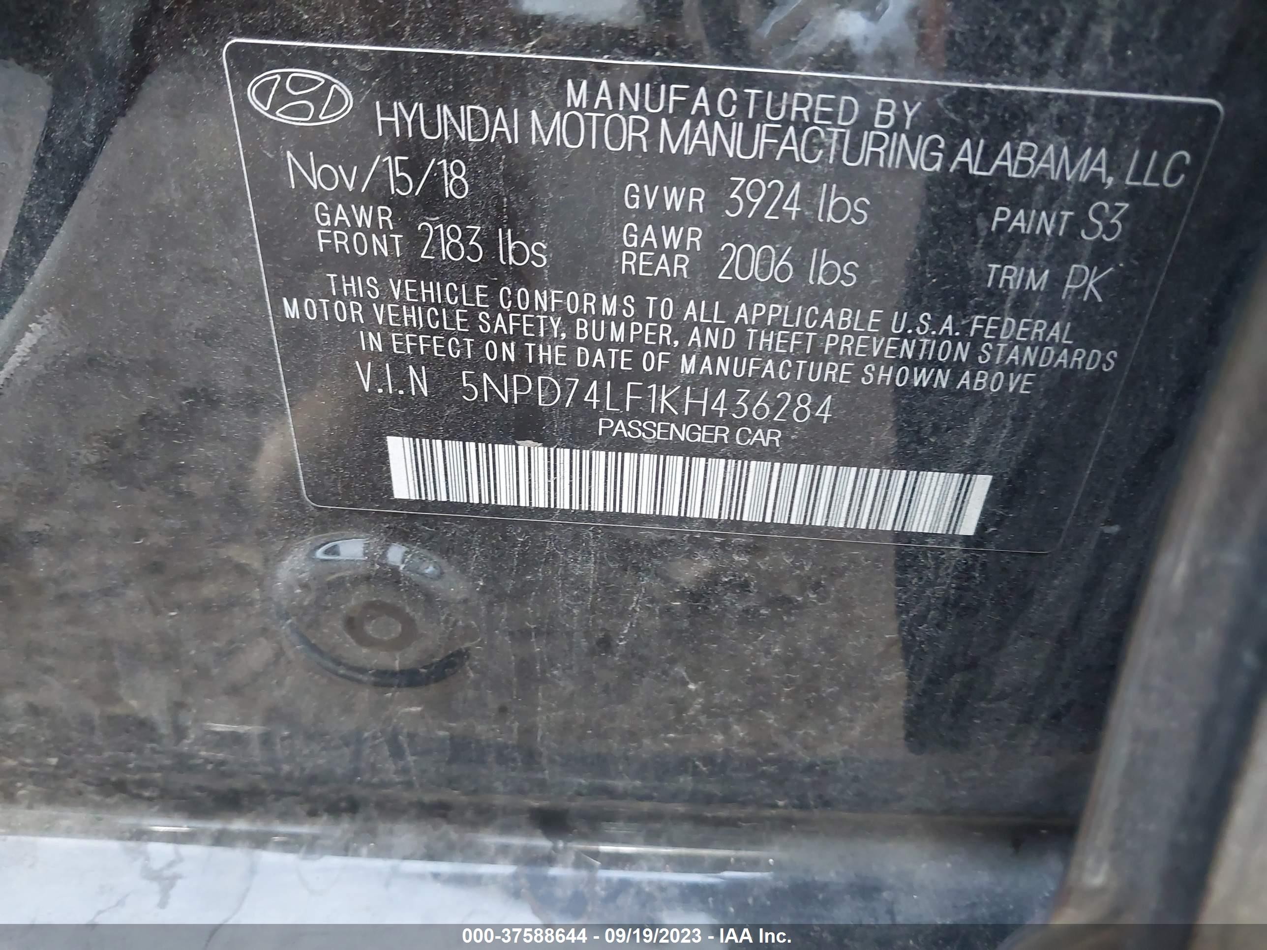 Photo 8 VIN: 5NPD74LF1KH436284 - HYUNDAI ELANTRA 