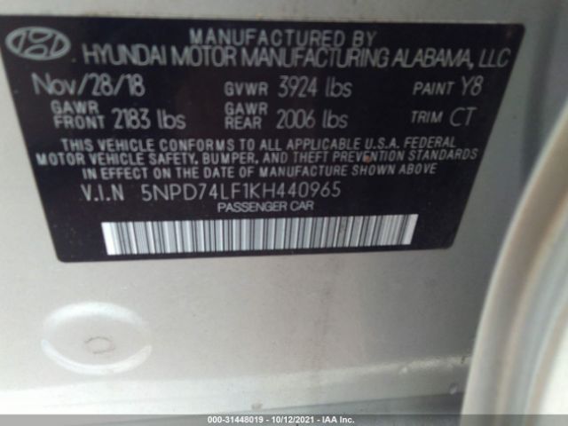 Photo 8 VIN: 5NPD74LF1KH440965 - HYUNDAI ELANTRA 