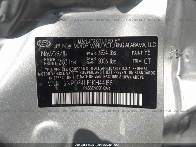 Photo 8 VIN: 5NPD74LF1KH441551 - HYUNDAI ELANTRA 