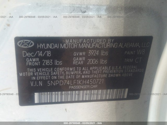 Photo 8 VIN: 5NPD74LF1KH450721 - HYUNDAI ELANTRA 