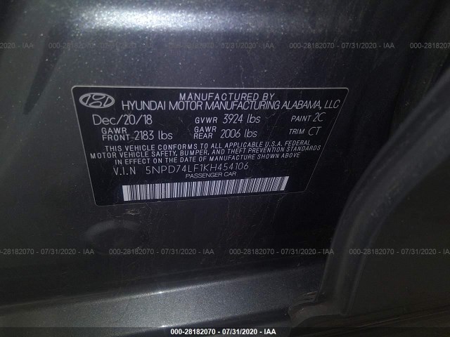 Photo 8 VIN: 5NPD74LF1KH454106 - HYUNDAI ELANTRA 