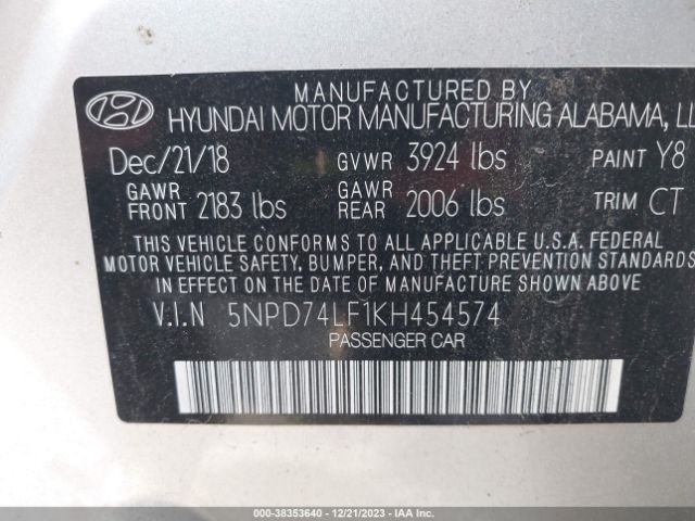 Photo 8 VIN: 5NPD74LF1KH454574 - HYUNDAI ELANTRA 