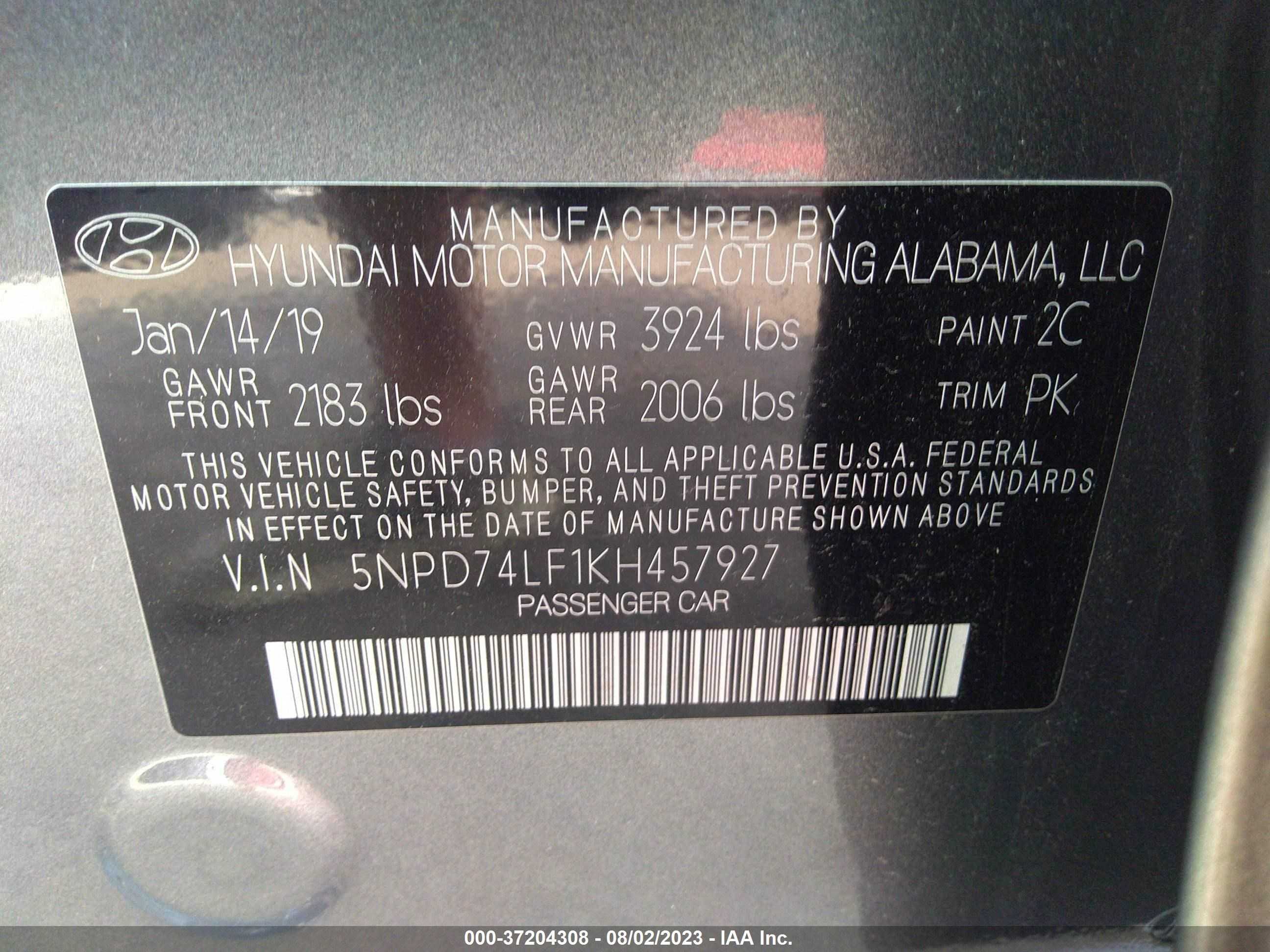 Photo 8 VIN: 5NPD74LF1KH457927 - HYUNDAI ELANTRA 