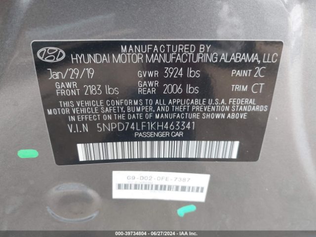 Photo 8 VIN: 5NPD74LF1KH463341 - HYUNDAI ELANTRA 