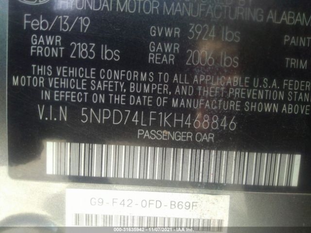 Photo 8 VIN: 5NPD74LF1KH468846 - HYUNDAI ELANTRA 