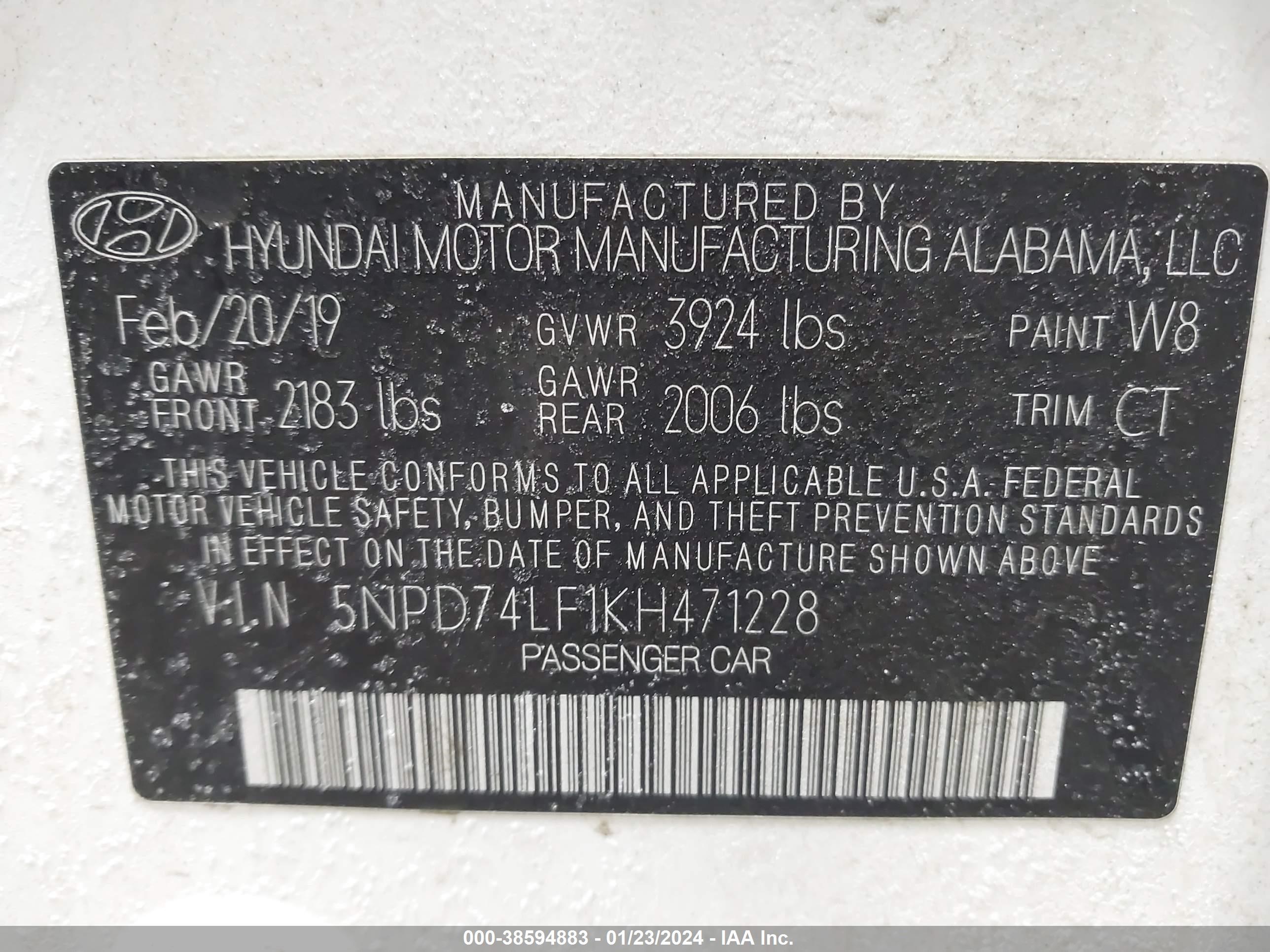 Photo 8 VIN: 5NPD74LF1KH471228 - HYUNDAI ELANTRA 