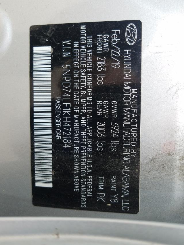 Photo 9 VIN: 5NPD74LF1KH472184 - HYUNDAI ELANTRA SE 