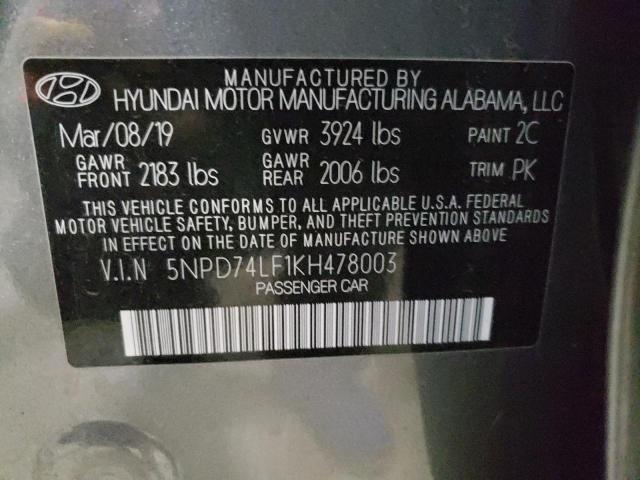 Photo 9 VIN: 5NPD74LF1KH478003 - HYUNDAI ELANTRA 