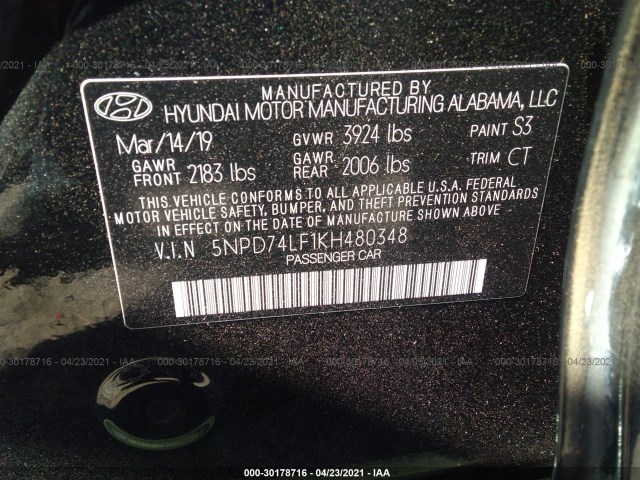 Photo 8 VIN: 5NPD74LF1KH480348 - HYUNDAI ELANTRA 