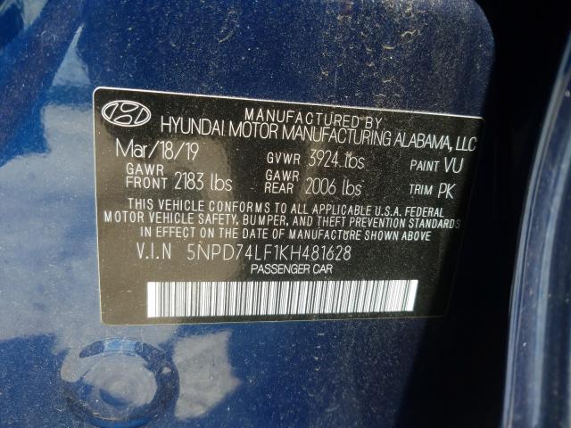 Photo 9 VIN: 5NPD74LF1KH481628 - HYUNDAI ELANTRA SE 