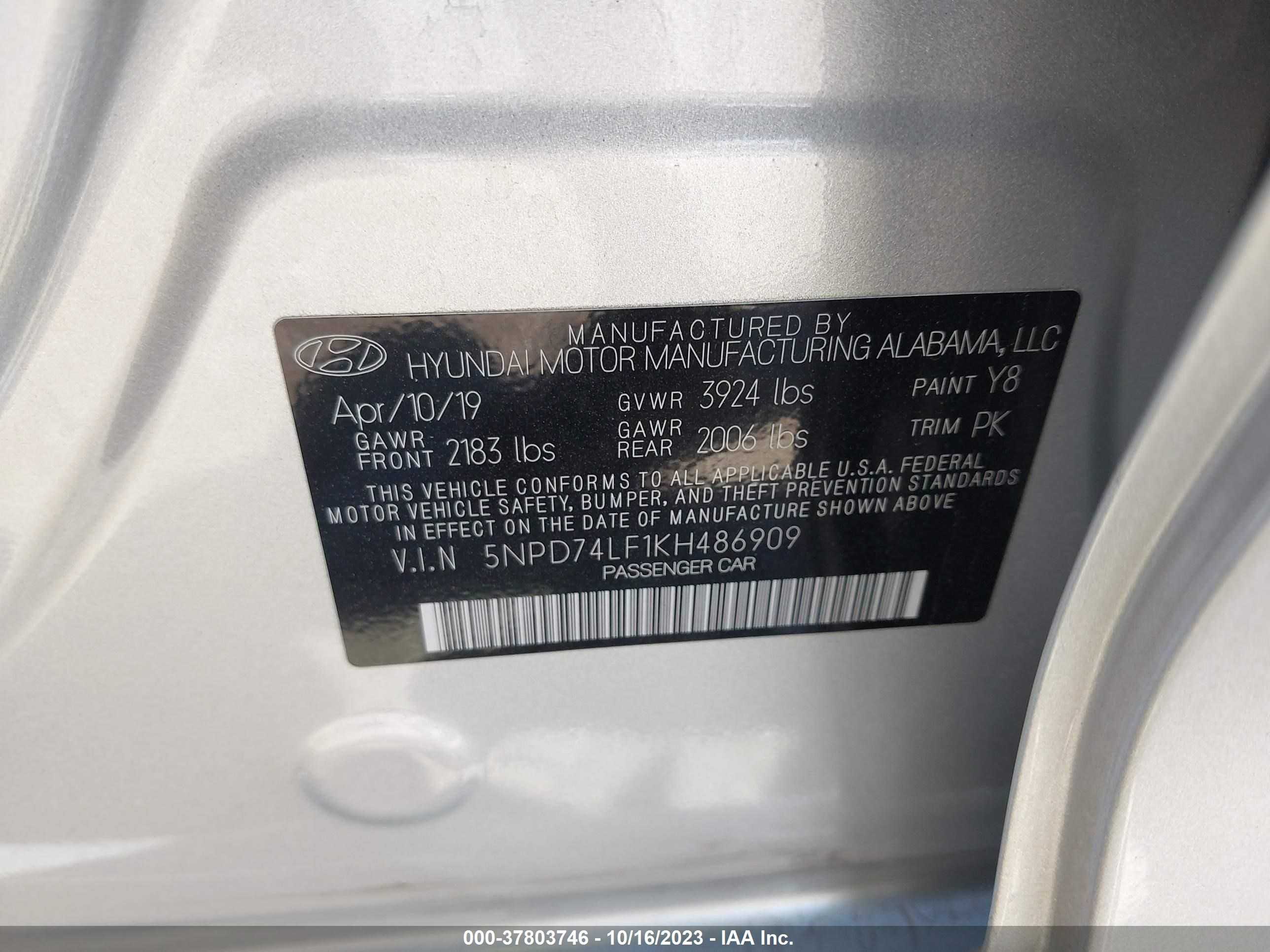 Photo 8 VIN: 5NPD74LF1KH486909 - HYUNDAI ELANTRA 