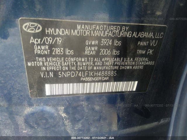 Photo 8 VIN: 5NPD74LF1KH488885 - HYUNDAI ELANTRA 