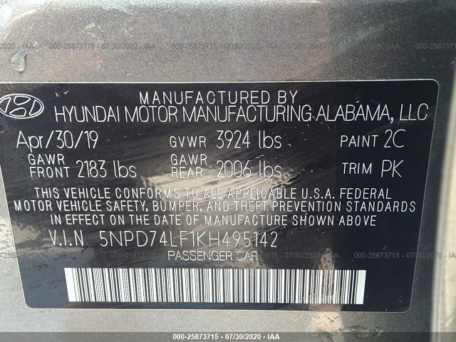 Photo 8 VIN: 5NPD74LF1KH495142 - HYUNDAI ELANTRA 