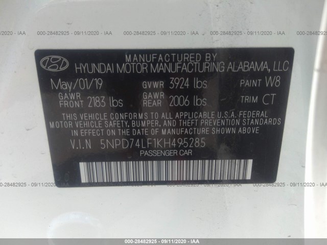 Photo 8 VIN: 5NPD74LF1KH495285 - HYUNDAI ELANTRA 