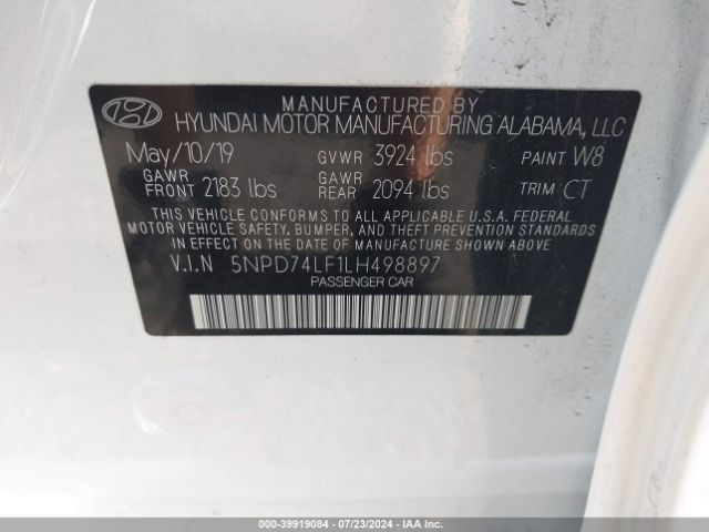 Photo 8 VIN: 5NPD74LF1LH498897 - HYUNDAI ELANTRA 