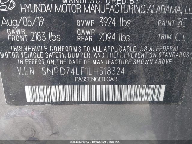 Photo 8 VIN: 5NPD74LF1LH518324 - HYUNDAI ELANTRA 