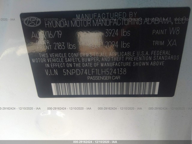 Photo 8 VIN: 5NPD74LF1LH524138 - HYUNDAI ELANTRA 