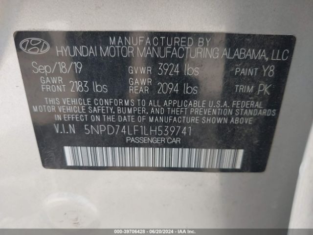 Photo 8 VIN: 5NPD74LF1LH539741 - HYUNDAI ELANTRA 