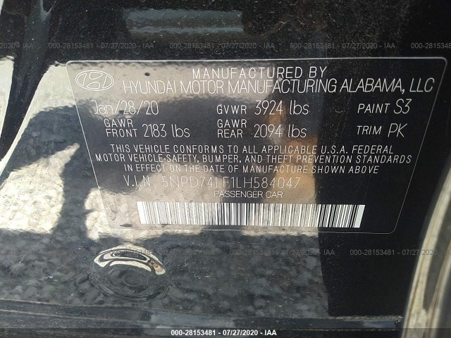 Photo 8 VIN: 5NPD74LF1LH584047 - HYUNDAI ELANTRA 