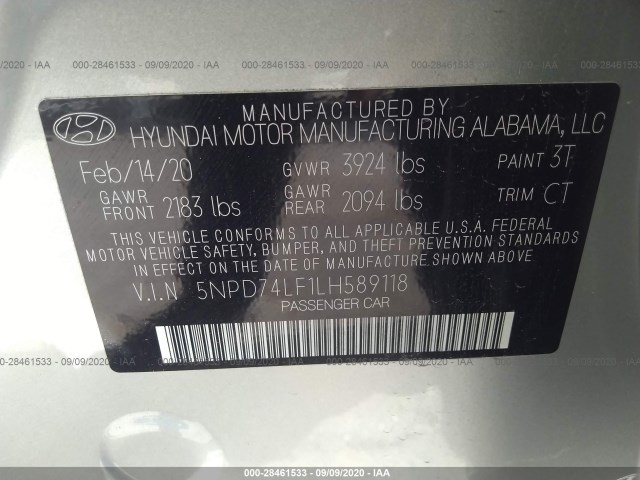 Photo 8 VIN: 5NPD74LF1LH589118 - HYUNDAI ELANTRA 