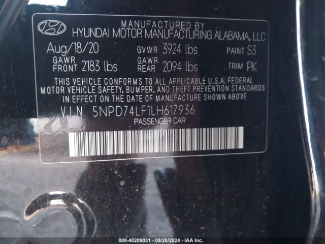 Photo 8 VIN: 5NPD74LF1LH617936 - HYUNDAI ELANTRA 