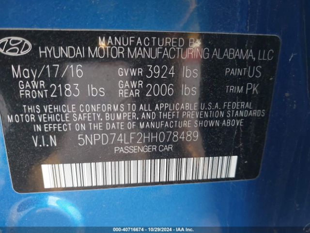 Photo 8 VIN: 5NPD74LF2HH078489 - HYUNDAI ELANTRA 