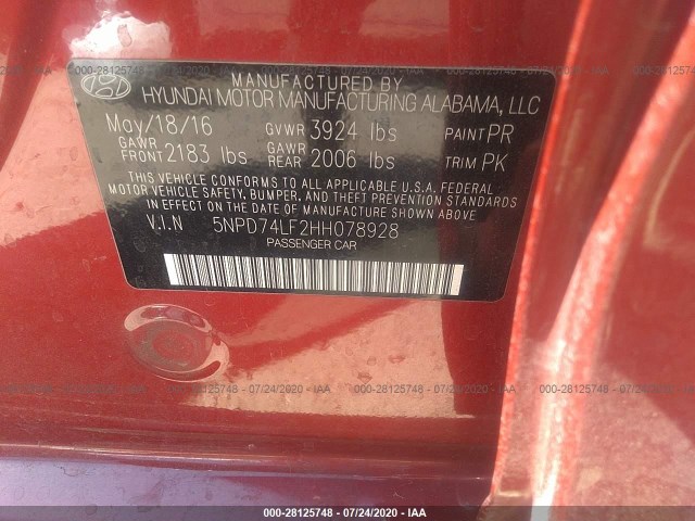 Photo 8 VIN: 5NPD74LF2HH078928 - HYUNDAI ELANTRA 