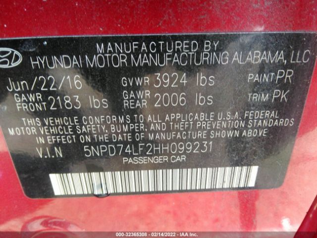 Photo 8 VIN: 5NPD74LF2HH099231 - HYUNDAI ELANTRA 