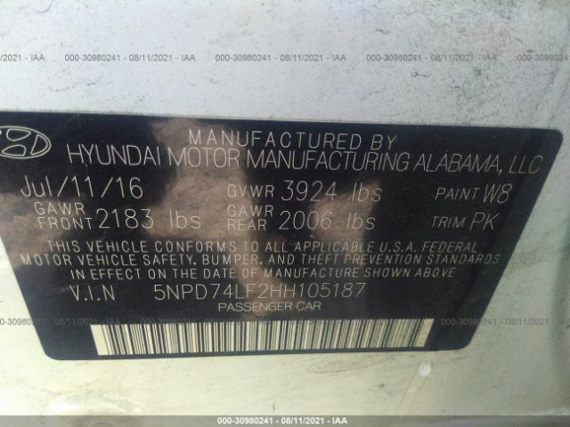 Photo 8 VIN: 5NPD74LF2HH105187 - HYUNDAI ELANTRA 