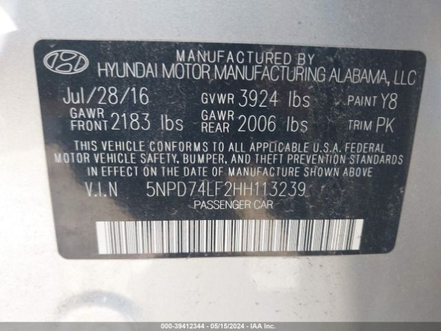 Photo 8 VIN: 5NPD74LF2HH113239 - HYUNDAI ELANTRA 