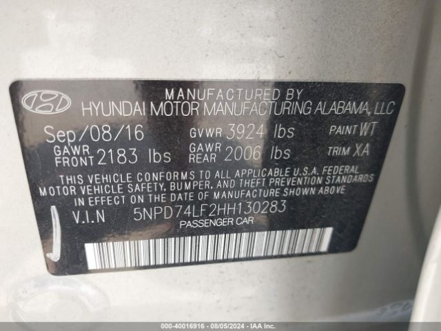 Photo 8 VIN: 5NPD74LF2HH130283 - HYUNDAI ELANTRA 