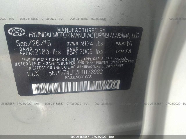 Photo 8 VIN: 5NPD74LF2HH138982 - HYUNDAI ELANTRA 