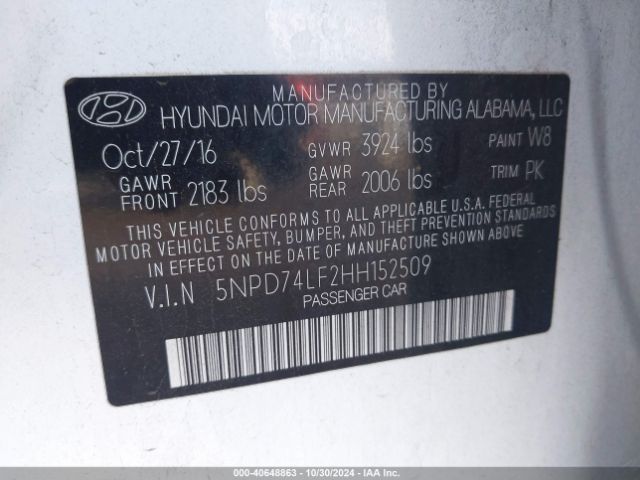 Photo 8 VIN: 5NPD74LF2HH152509 - HYUNDAI ELANTRA 