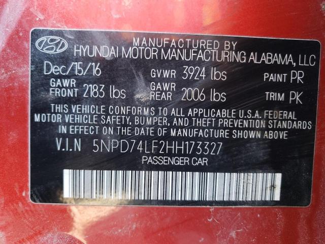 Photo 12 VIN: 5NPD74LF2HH173327 - HYUNDAI ELANTRA 