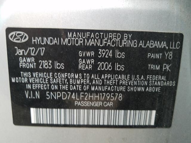 Photo 9 VIN: 5NPD74LF2HH179578 - HYUNDAI ELANTRA SE 