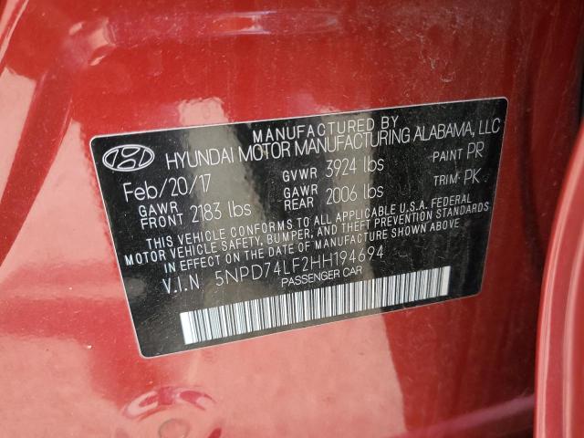 Photo 11 VIN: 5NPD74LF2HH194694 - HYUNDAI ELANTRA SE 