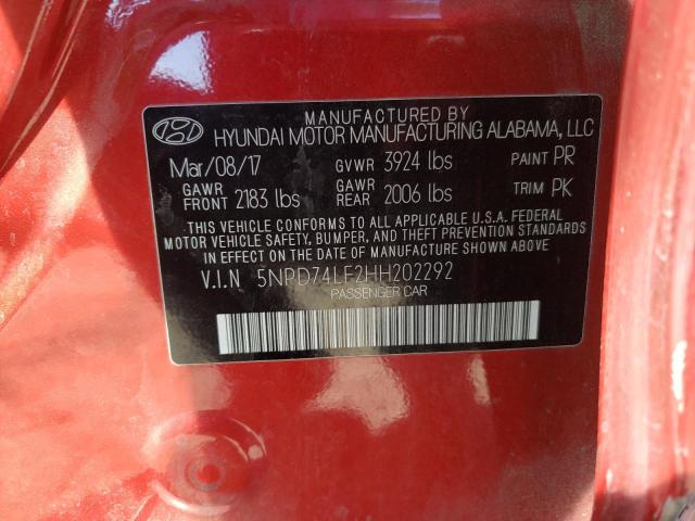 Photo 9 VIN: 5NPD74LF2HH202292 - HYUNDAI ELANTRA SE 