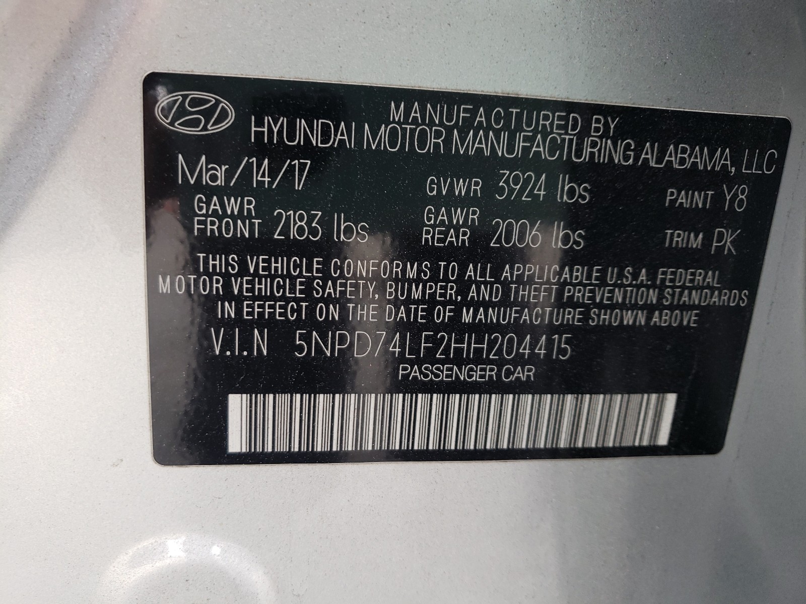 Photo 9 VIN: 5NPD74LF2HH204415 - HYUNDAI ELANTRA SE 