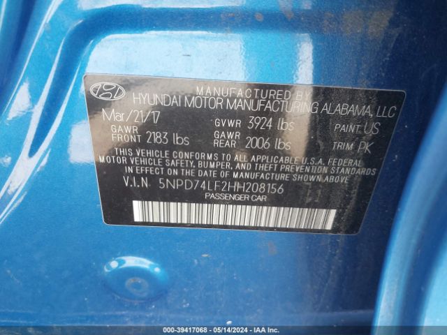 Photo 8 VIN: 5NPD74LF2HH208156 - HYUNDAI ELANTRA 