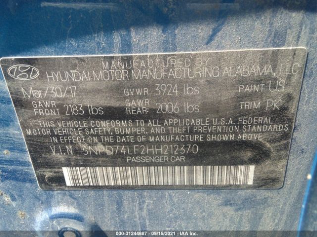 Photo 8 VIN: 5NPD74LF2HH212370 - HYUNDAI ELANTRA 