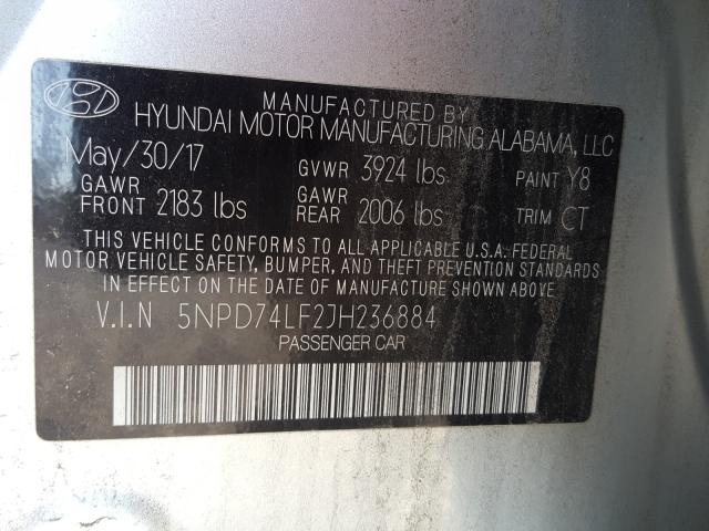 Photo 9 VIN: 5NPD74LF2JH236884 - HYUNDAI ELANTRA SE 