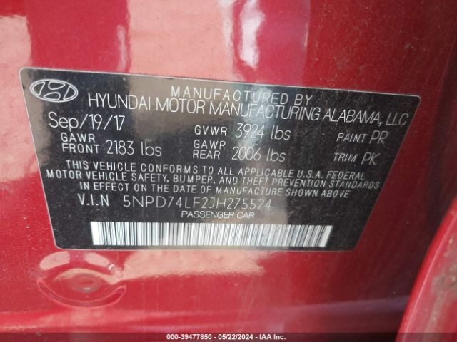 Photo 8 VIN: 5NPD74LF2JH275524 - HYUNDAI ELANTRA 