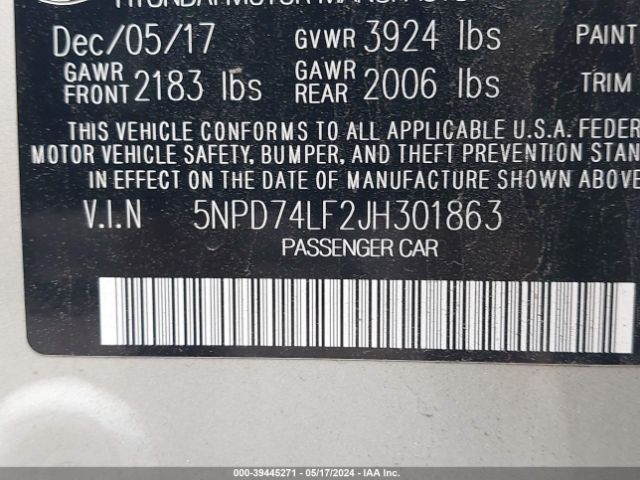 Photo 8 VIN: 5NPD74LF2JH301863 - HYUNDAI ELANTRA 