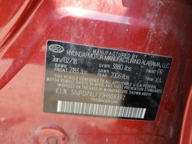 Photo 11 VIN: 5NPD74LF2JH308392 - HYUNDAI ELANTRA SE 