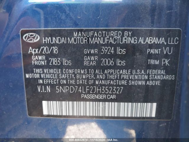 Photo 8 VIN: 5NPD74LF2JH352327 - HYUNDAI ELANTRA 