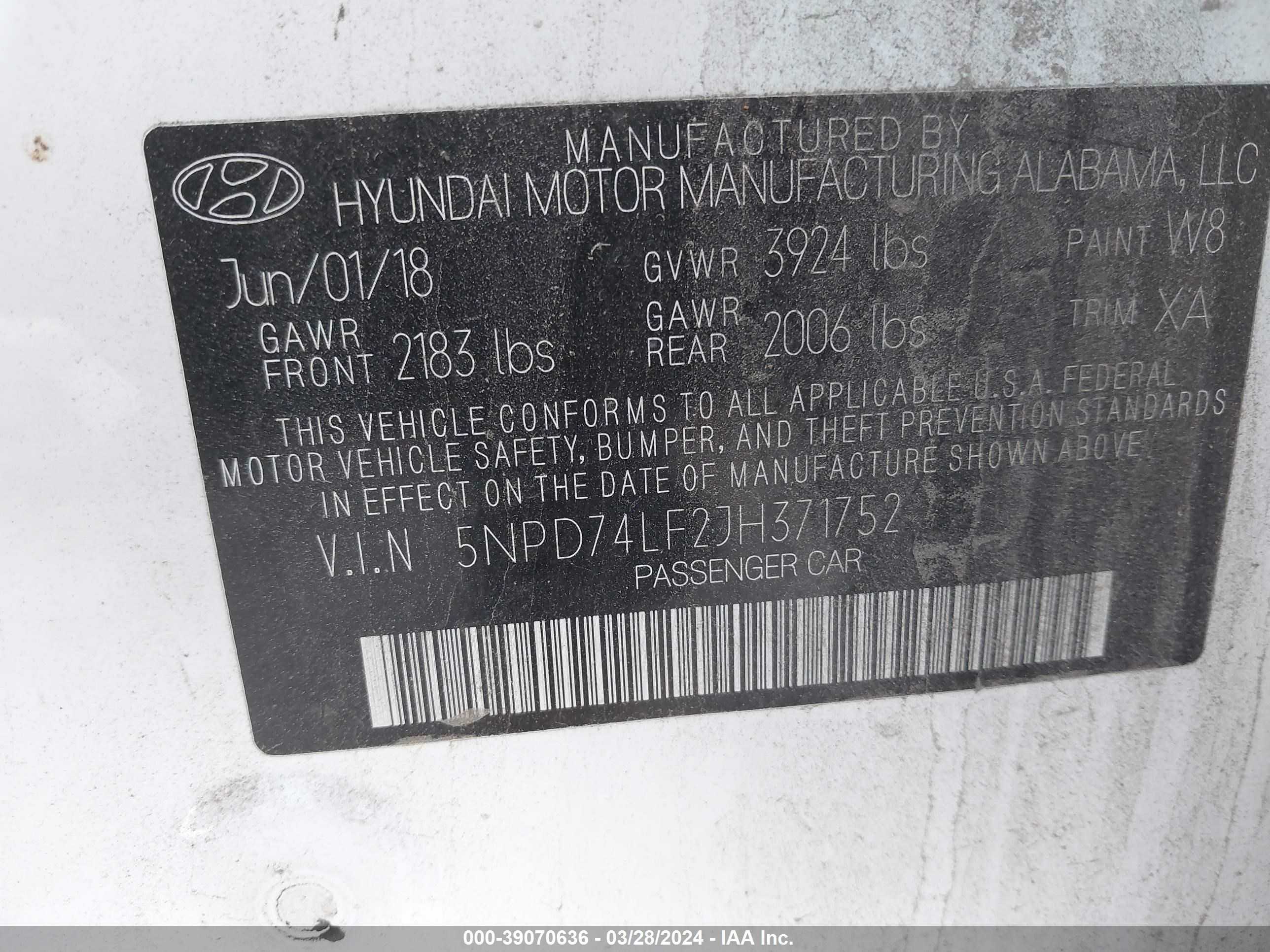 Photo 8 VIN: 5NPD74LF2JH371752 - HYUNDAI ELANTRA 