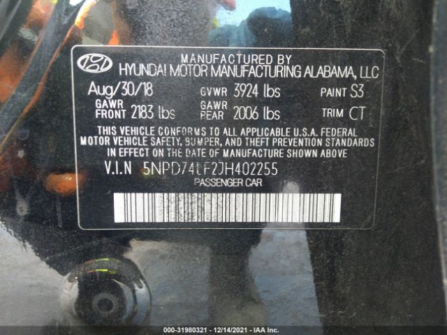 Photo 8 VIN: 5NPD74LF2JH402255 - HYUNDAI ELANTRA 